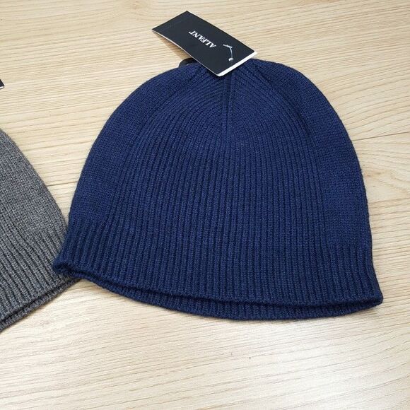ALFANI 2-PACK Mens Beanie Hat Gray Blue Ribbed Stretch Knit - Picture 3 of 5